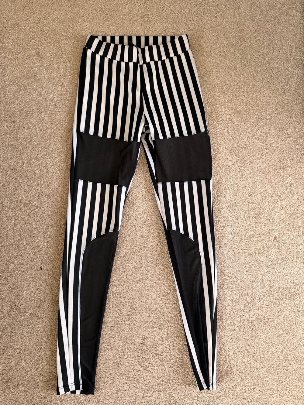 Joyce Leslie Black and White Striped Mesh Panel Leggings